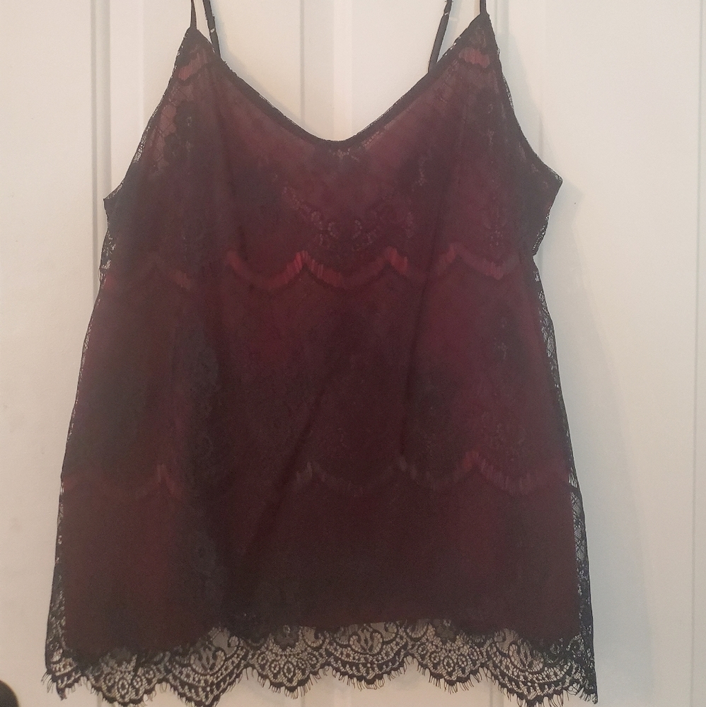 Maurices red/black lace tank